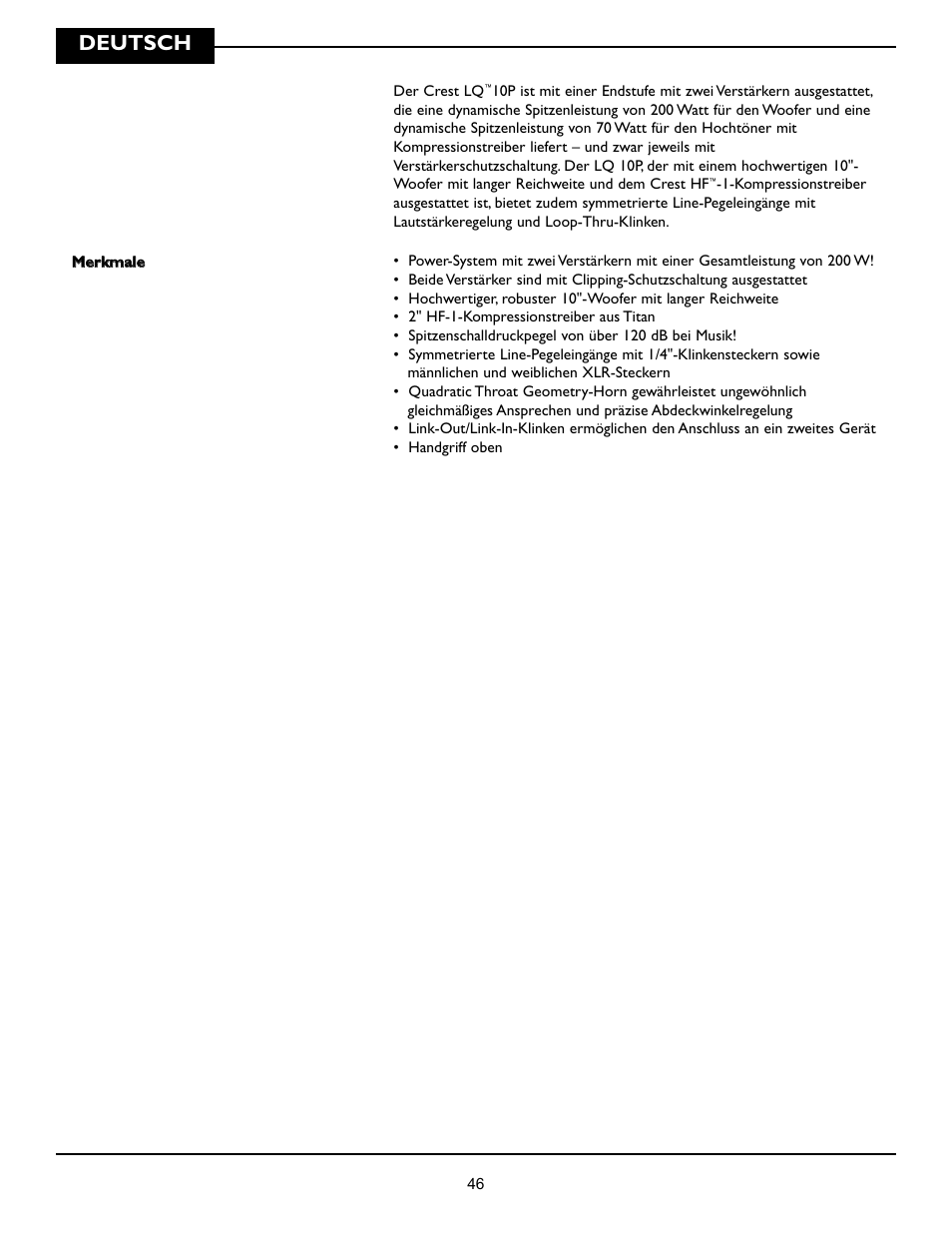 Deutsch | Crest Audio LQ 10P User Manual | Page 46 / 60