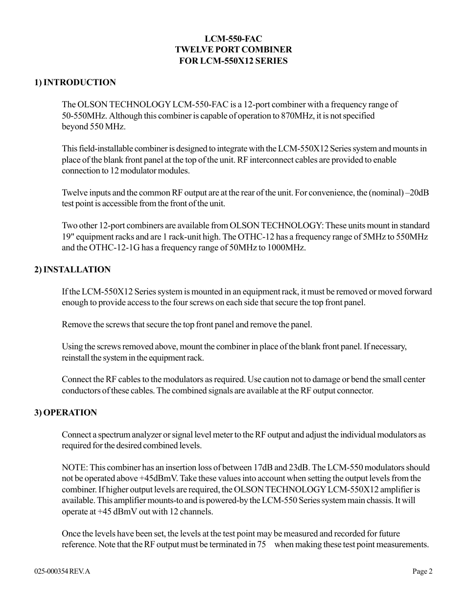 Olson Technology LCM-550x1 (FAC) User Manual | Page 2 / 3