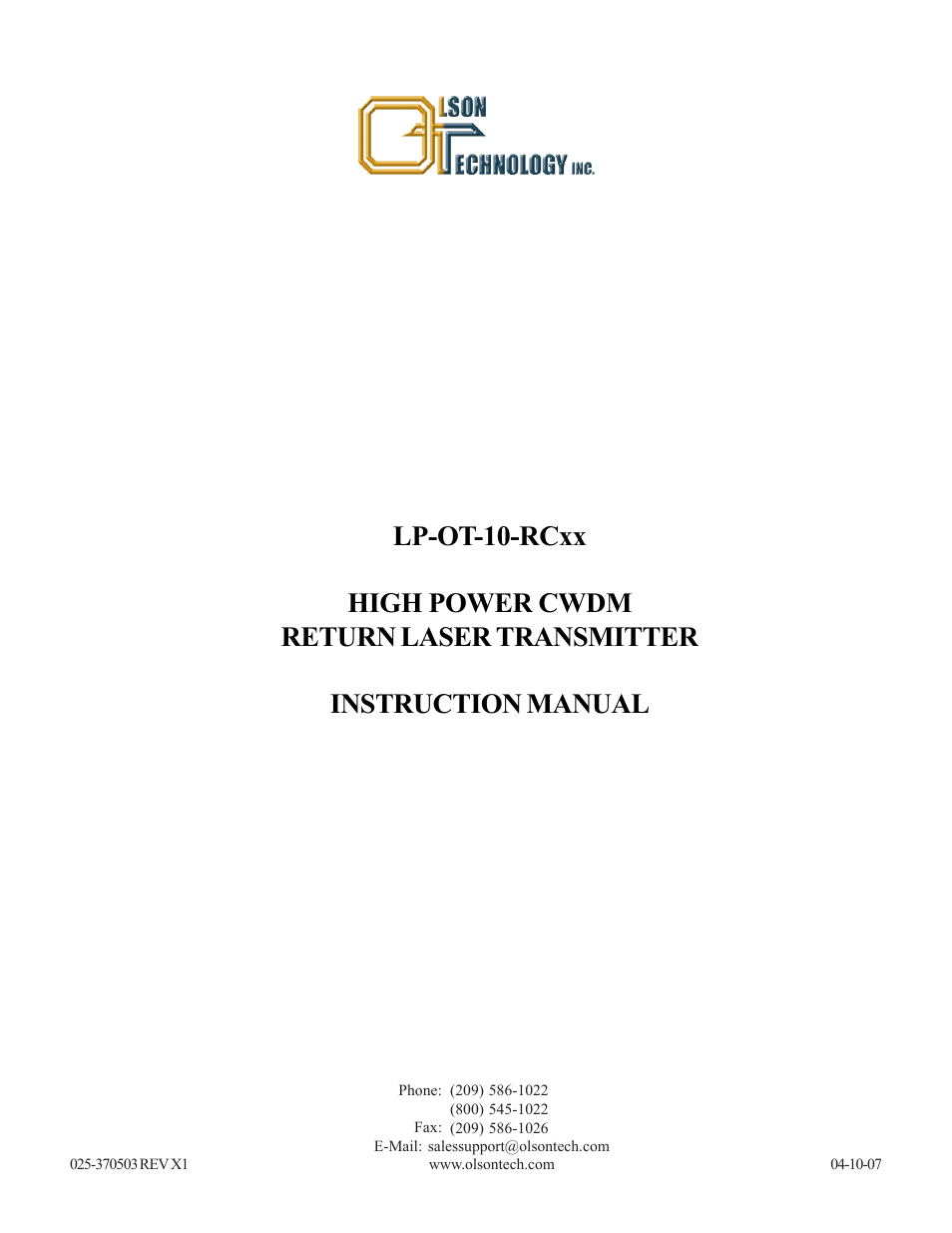 Olson Technology LP-OT-RCxx User Manual | 7 pages