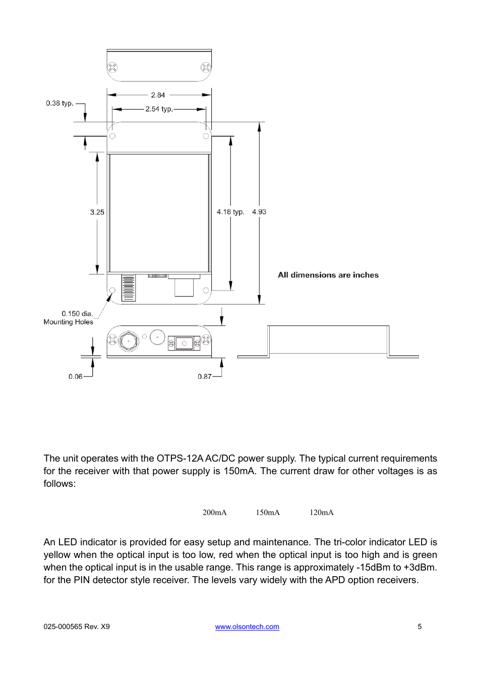 Dc powering and indicators | Olson Technology OLMR User Manual | Page 6 / 9
