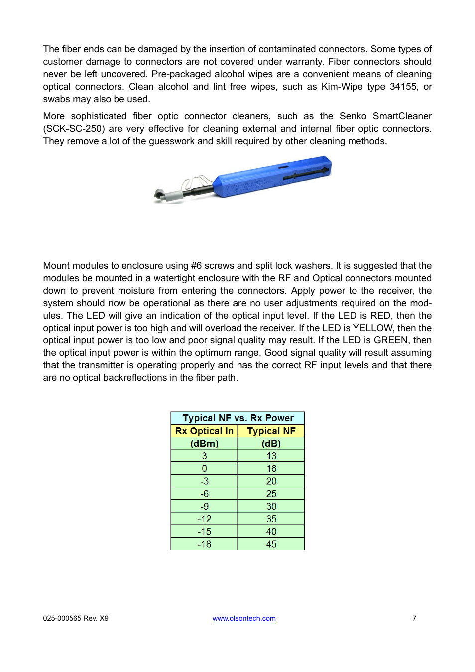 Senko smartcleaner, Mounting and powering up | Olson Technology OLMR User Manual | Page 8 / 9