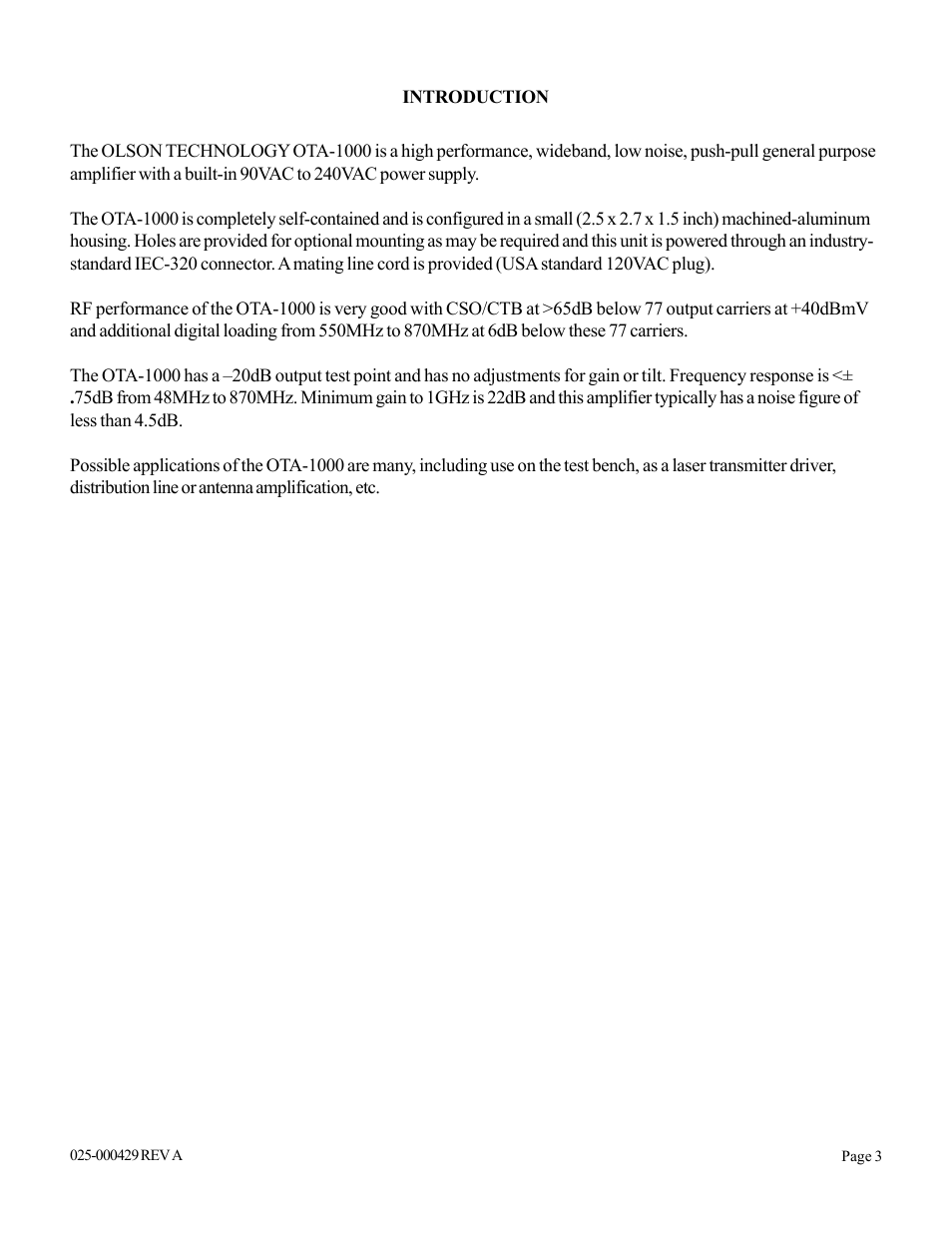 Olson Technology OTA-1000 User Manual | Page 3 / 5