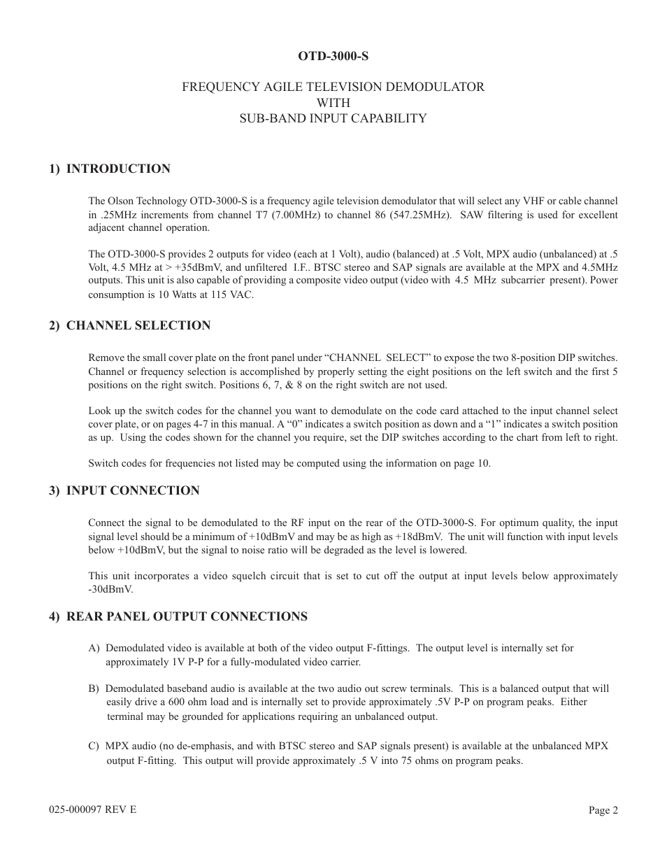 Olson Technology OTD-3000-S User Manual | Page 2 / 10