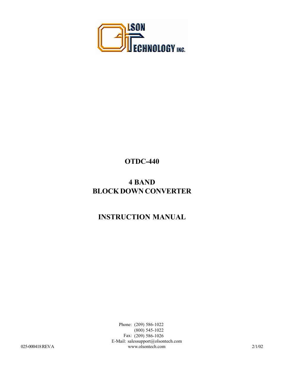 Olson Technology OTDC-440-X User Manual | 2 pages