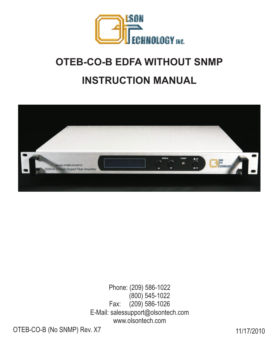 Olson Technology OTEB-CO-B EDFA WITHOUT SNMP User Manual | 8 pages