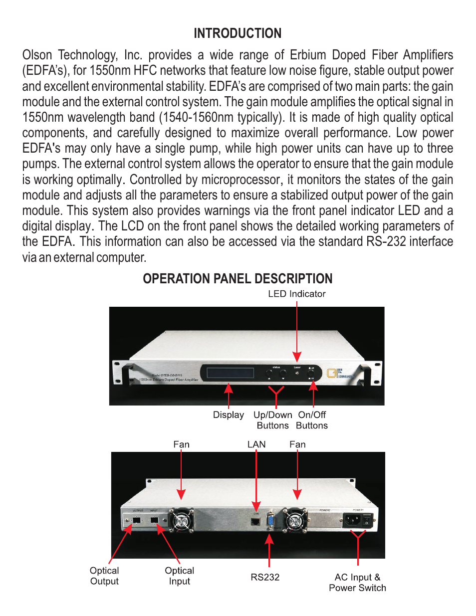 Olson Technology OTEB-CO-B EDFA WITHOUT SNMP User Manual | Page 3 / 8