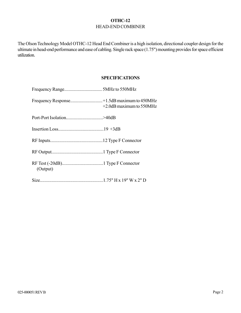 Olson Technology OTHC-12 User Manual | Page 2 / 6