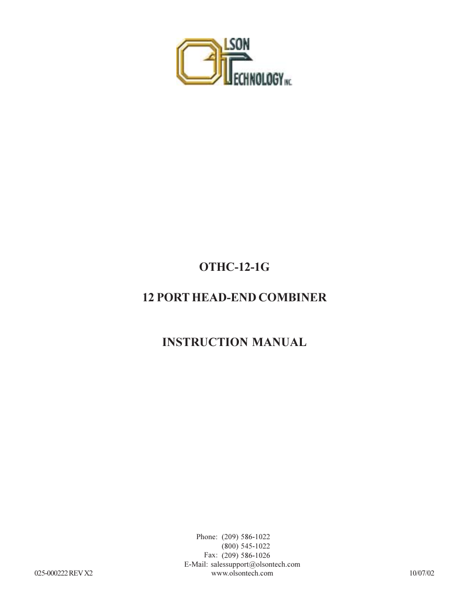 Olson Technology OTHC-12 User Manual | Page 4 / 6