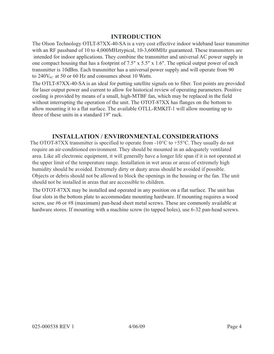 Olson Technology OTLT-87XX-40-SA User Manual | Page 4 / 6