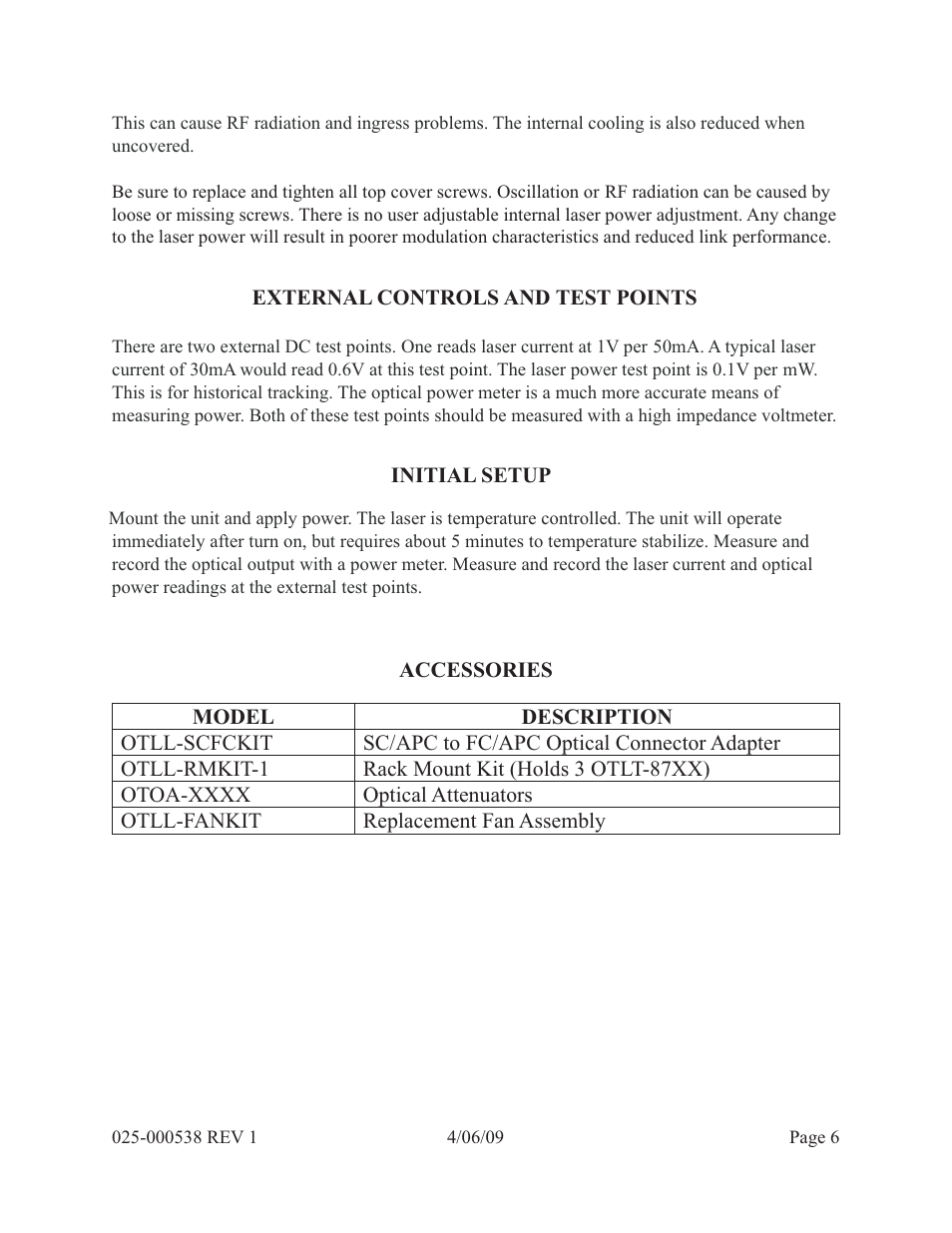 Olson Technology OTLT-87XX-40-SA User Manual | Page 6 / 6