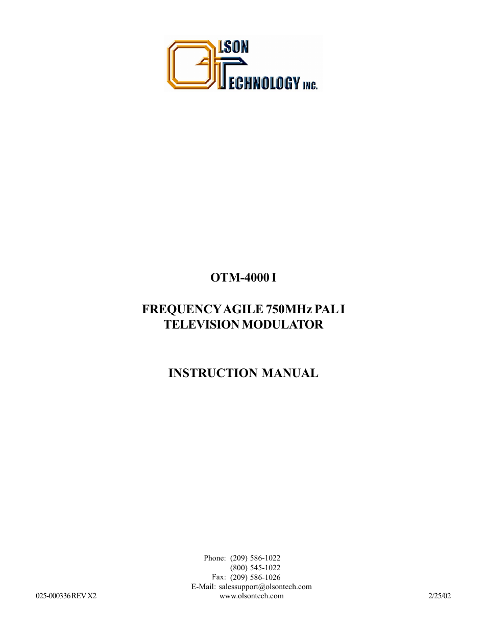 Olson Technology OTM-4000 (PAL I) User Manual | 11 pages