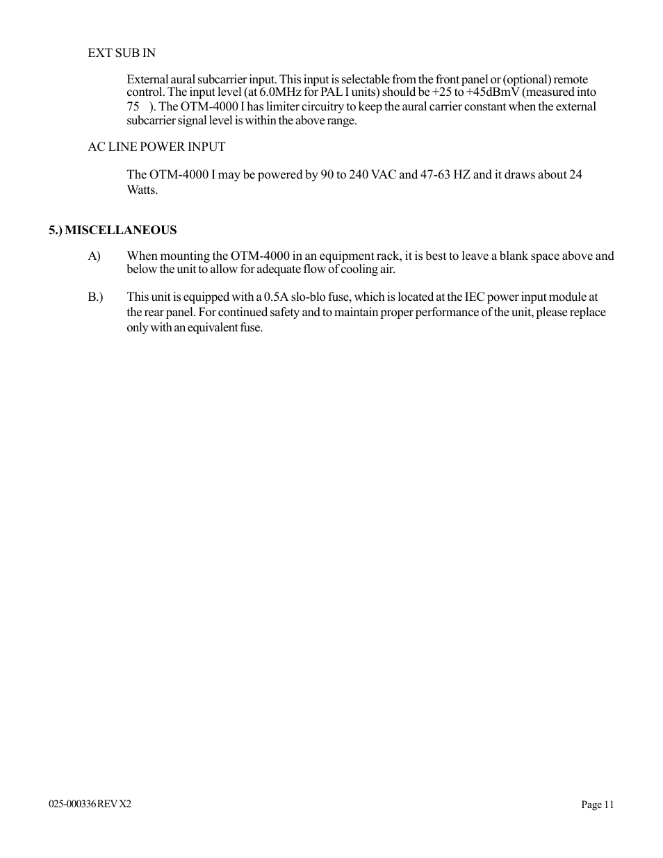 Olson Technology OTM-4000 (PAL I) User Manual | Page 11 / 11