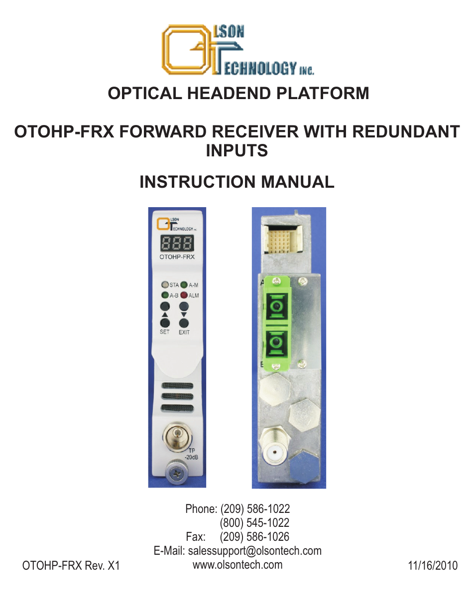 Olson Technology OTOHP-FRX User Manual | 8 pages