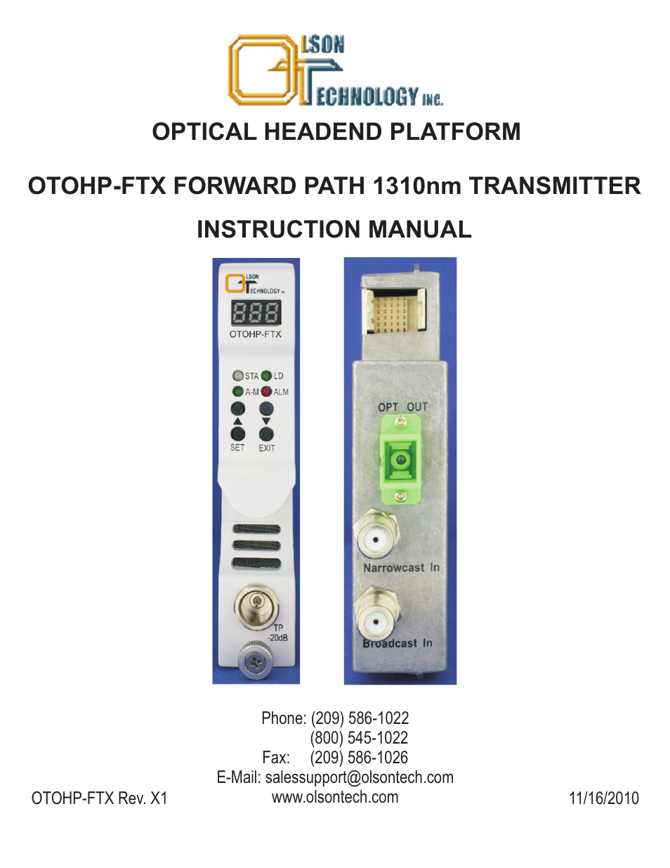 Olson Technology OTOHP-FTX User Manual | 8 pages