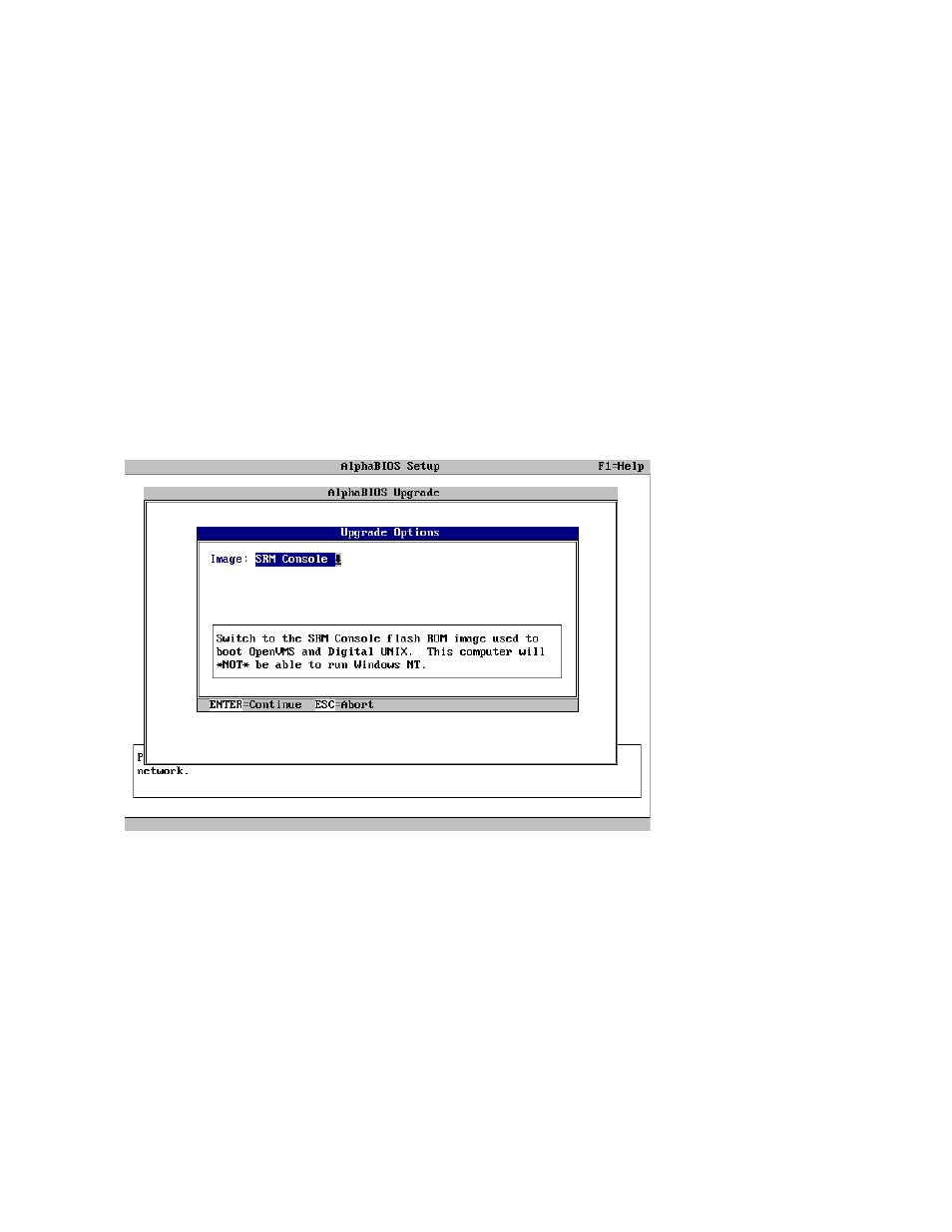 Figure 7–3 alphabios upgrade options screen, Alphabios upgrade options screen | Compaq AlphaPC 164LX User Manual | Page 67 / 82