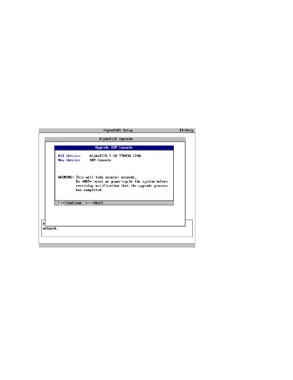 Figure 7–5 alphabios upgrade srm console screen, Alphabios upgrade srm console screen | Compaq AlphaPC 164LX User Manual | Page 69 / 82