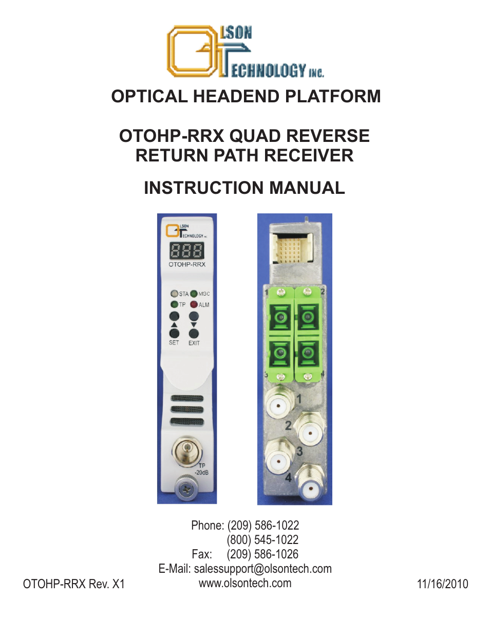 Olson Technology OTOHP-RRX User Manual | 8 pages