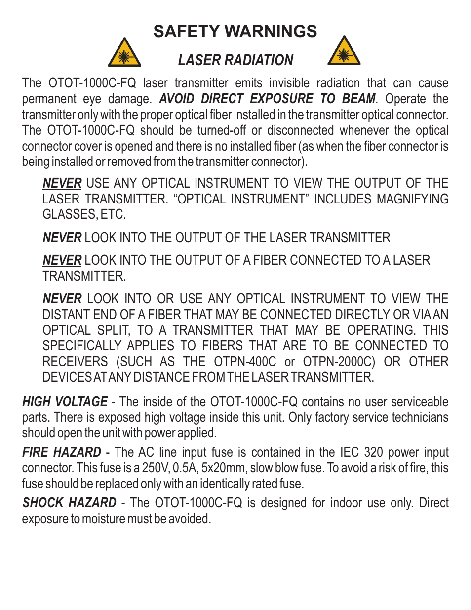 Safety warnings | Olson Technology OTOT-1000C-9-FQ User Manual | Page 2 / 8