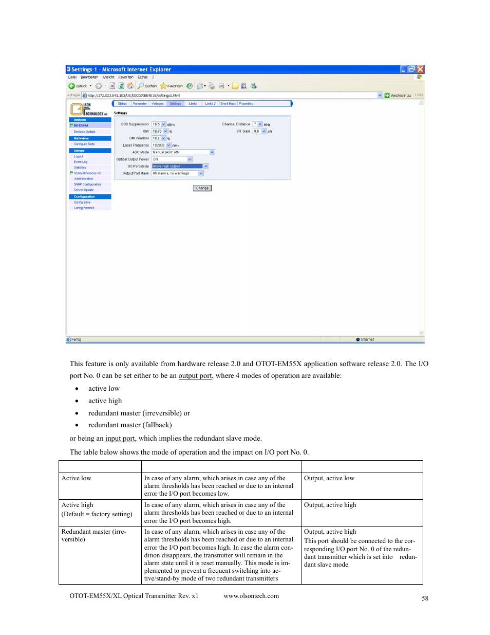 Changing the i/o port mode | Olson Technology MUSCLE-EM55X User Manual | Page 59 / 69