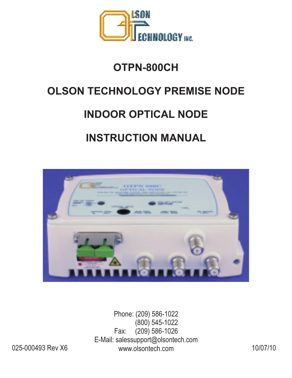Olson Technology OTPN-800CH User Manual | 8 pages