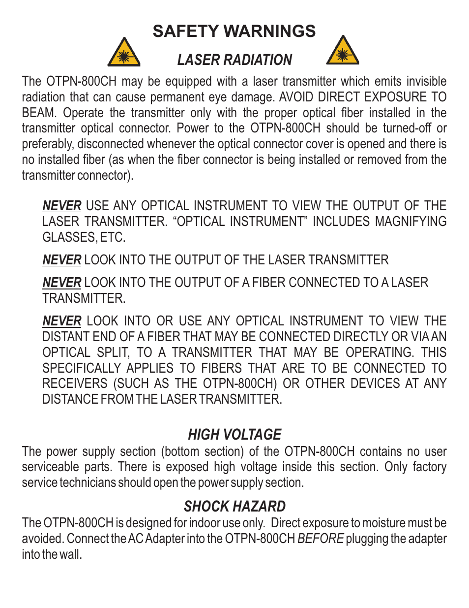 Safety warnings | Olson Technology OTPN-800CH User Manual | Page 2 / 8