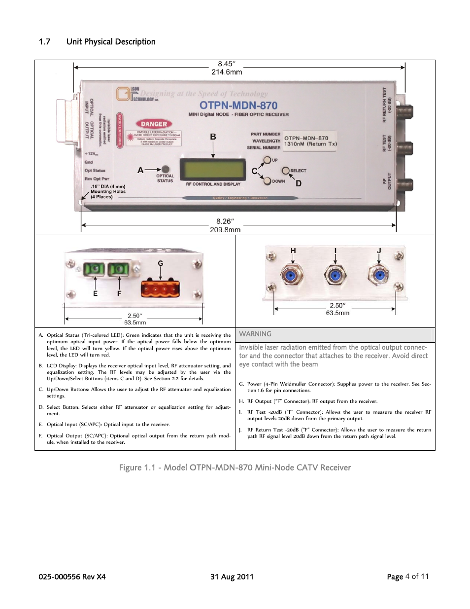 7 unit physical description | Olson Technology OTPN-MDN-870 User Manual | Page 4 / 11