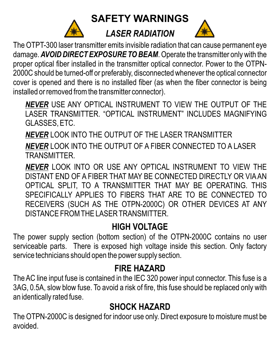 Safety warnings | Olson Technology OTPN-2000C User Manual | Page 2 / 8