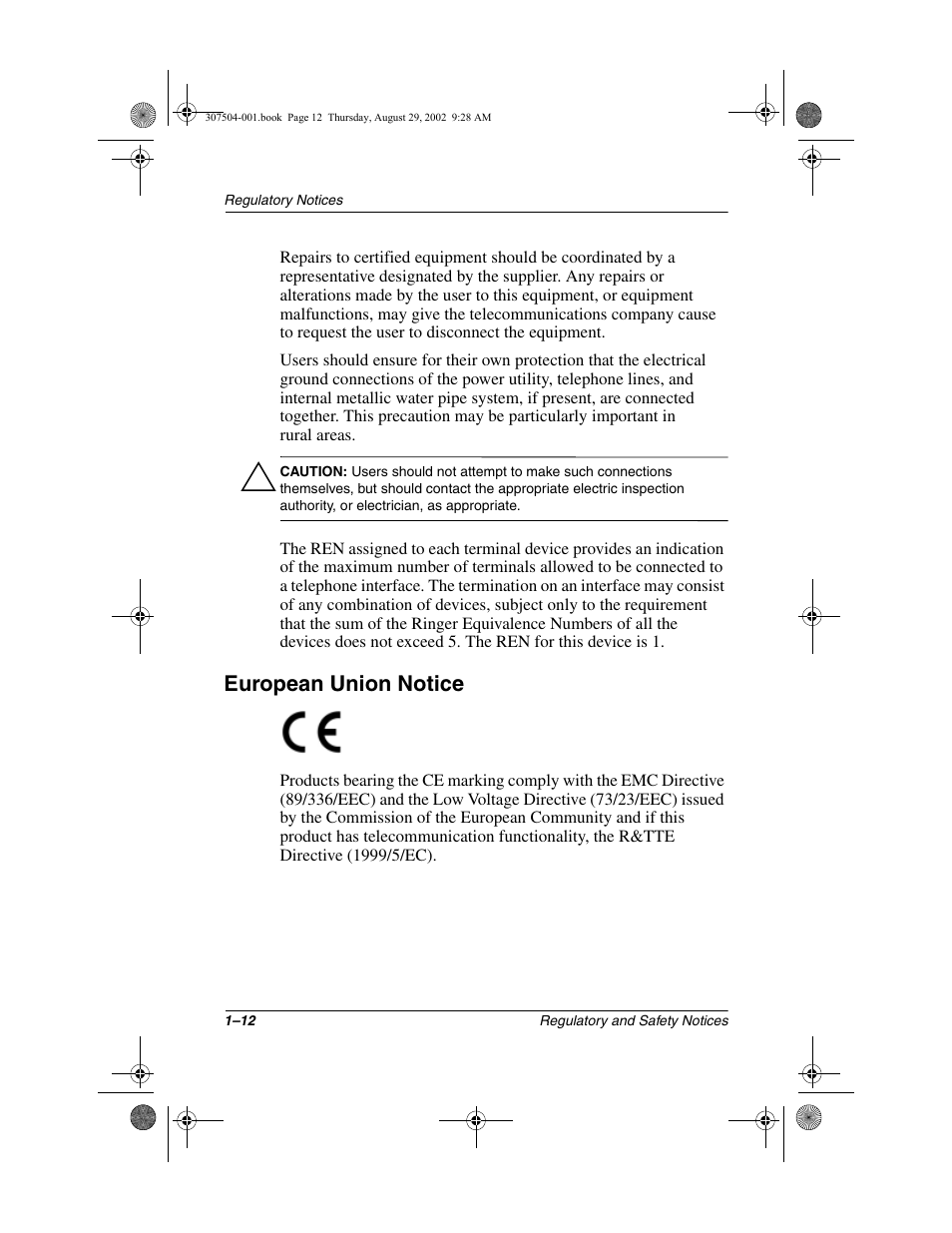 European union notice, European union notice –12 | Compaq 3000 Series User Manual | Page 16 / 24