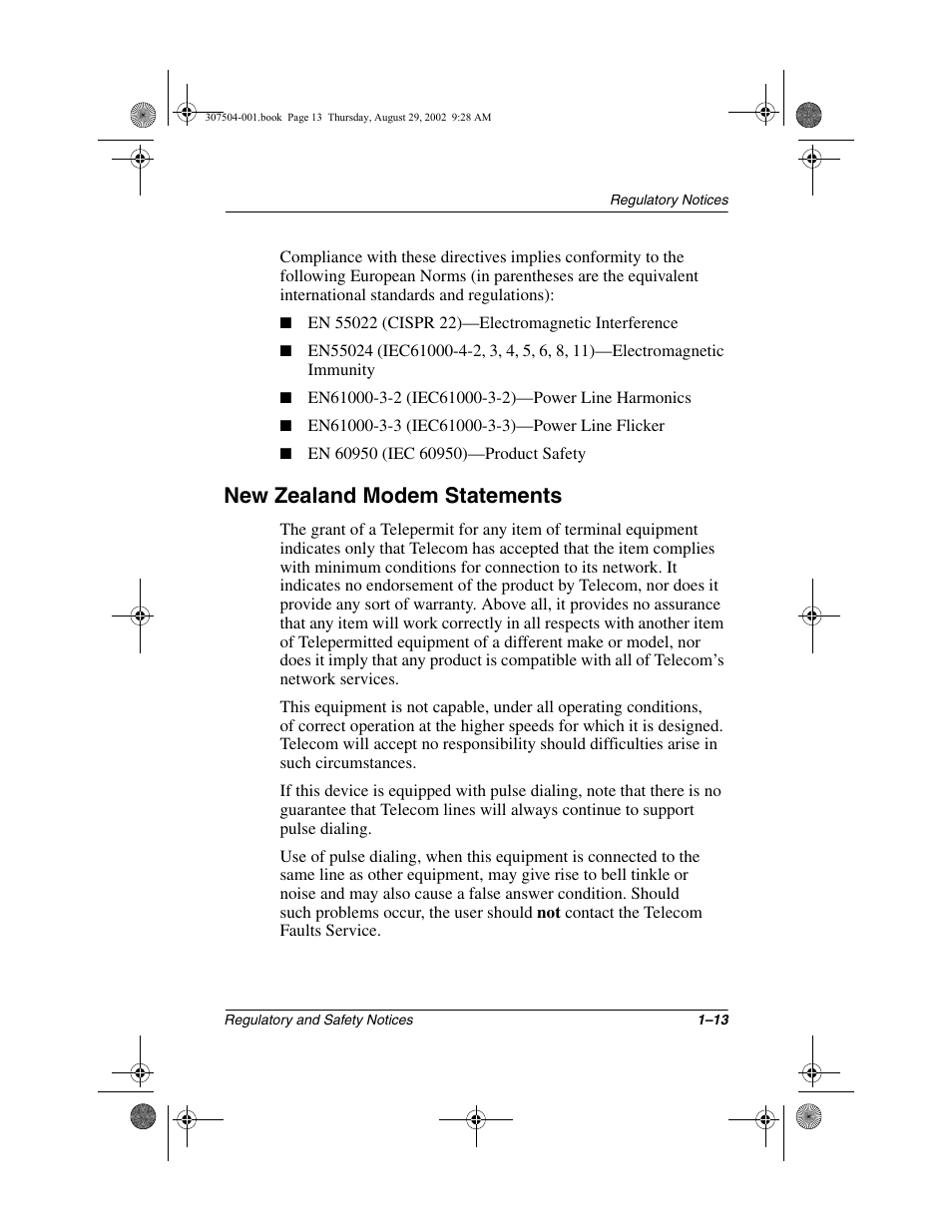 New zealand modem statements, New zealand modem statements –13 | Compaq 3000 Series User Manual | Page 17 / 24