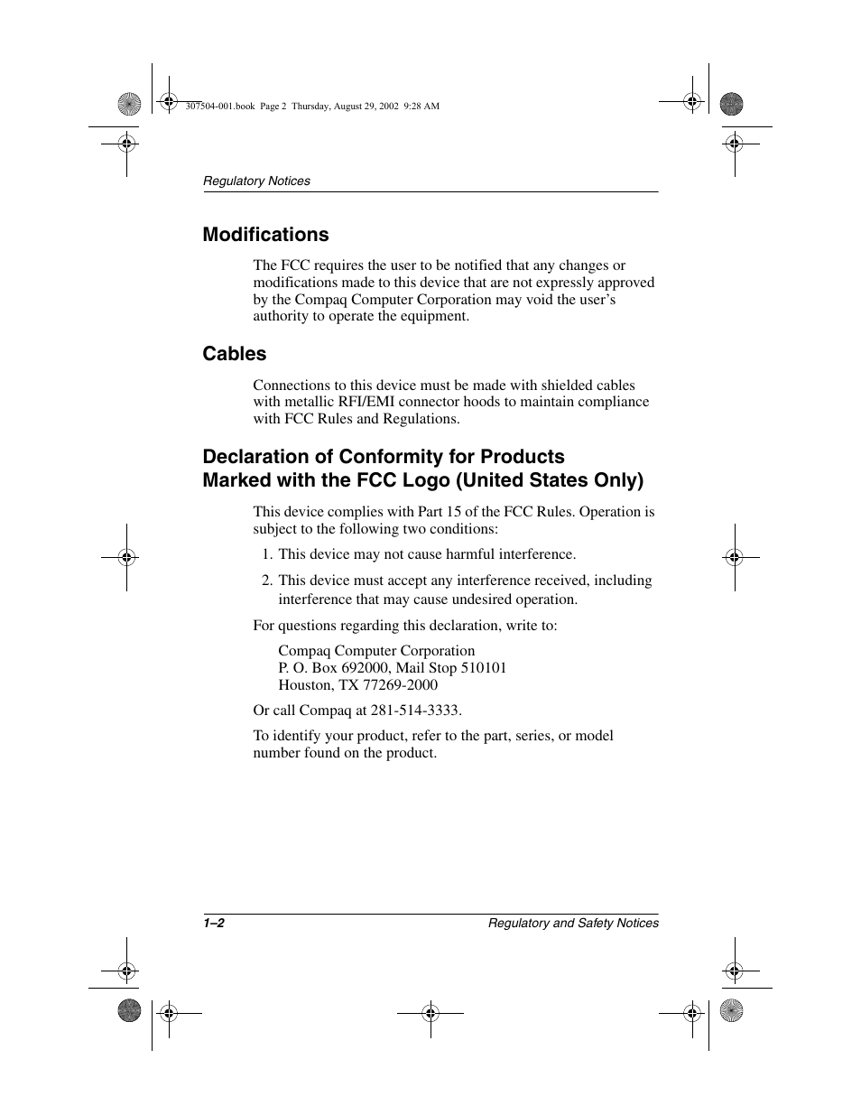 Modifications, Cables | Compaq 3000 Series User Manual | Page 6 / 24
