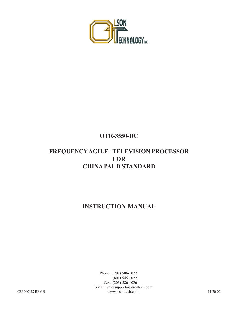 Olson Technology OTR-3550-DC User Manual | 11 pages