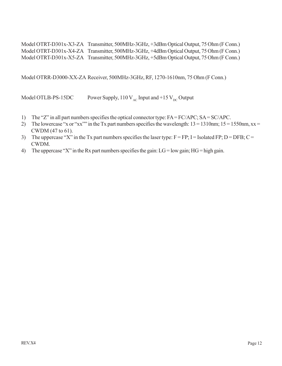 Ordering information | Olson Technology OTRR-3000 User Manual | Page 12 / 12