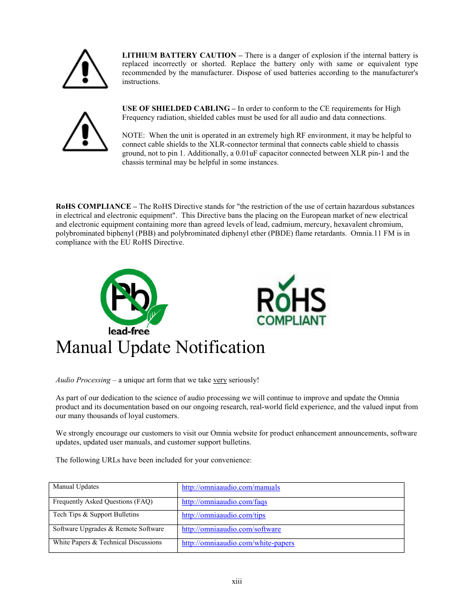 Manual update notification | Omnia Audio Omnia.11 User Manual | Page 15 / 102