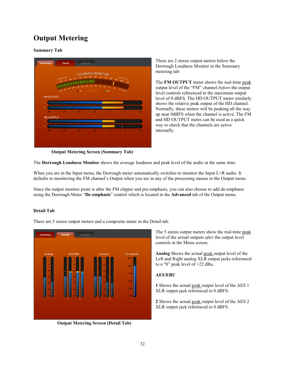 Output metering, Summary tab, Detail tab | Omnia Audio Omnia.11 User Manual | Page 48 / 102