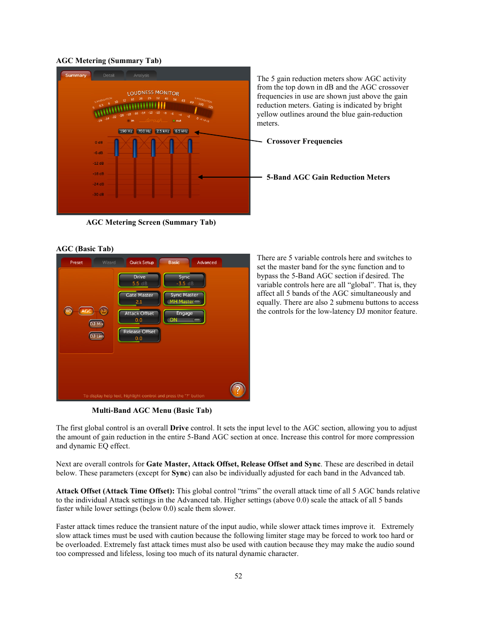 Agc metering (summary tab), Agc (basic tab) | Omnia Audio Omnia.11 User Manual | Page 68 / 102