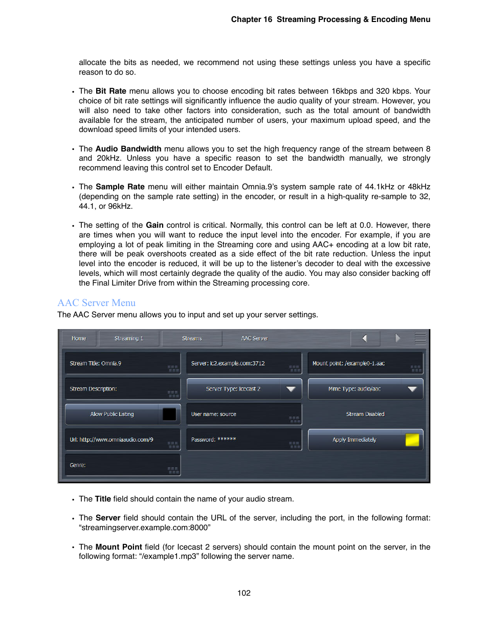 Aac server menu | Omnia Audio Omnia.9 User Manual | Page 102 / 196