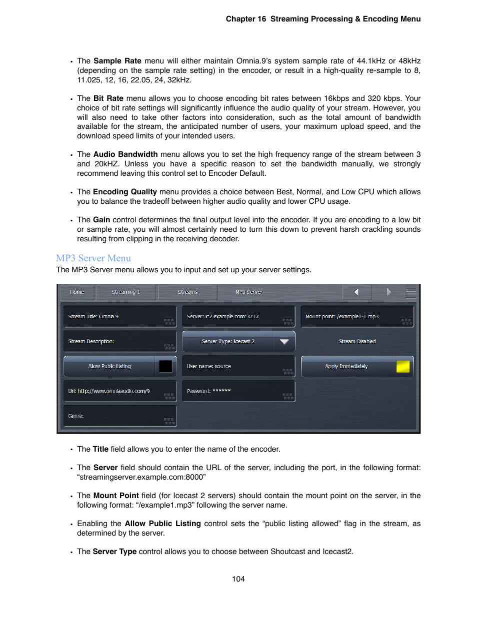 Mp3 server menu | Omnia Audio Omnia.9 User Manual | Page 104 / 196