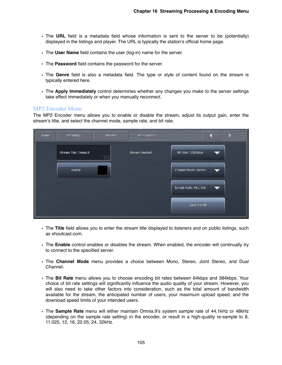 Mp2 encoder menu | Omnia Audio Omnia.9 User Manual | Page 105 / 196