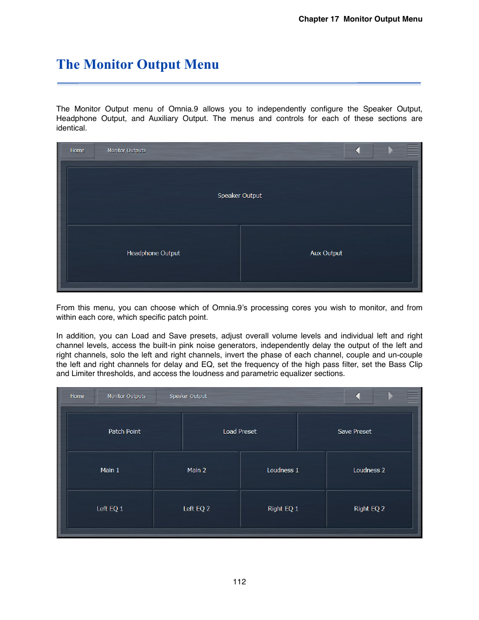 The monitor output menu | Omnia Audio Omnia.9 User Manual | Page 112 / 196