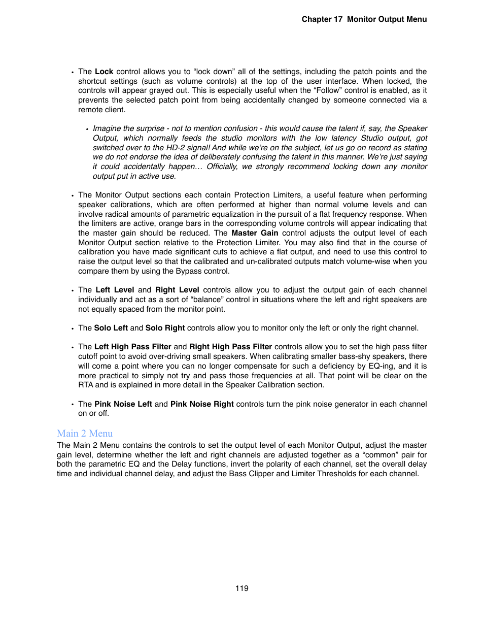 Main 2 menu | Omnia Audio Omnia.9 User Manual | Page 119 / 196