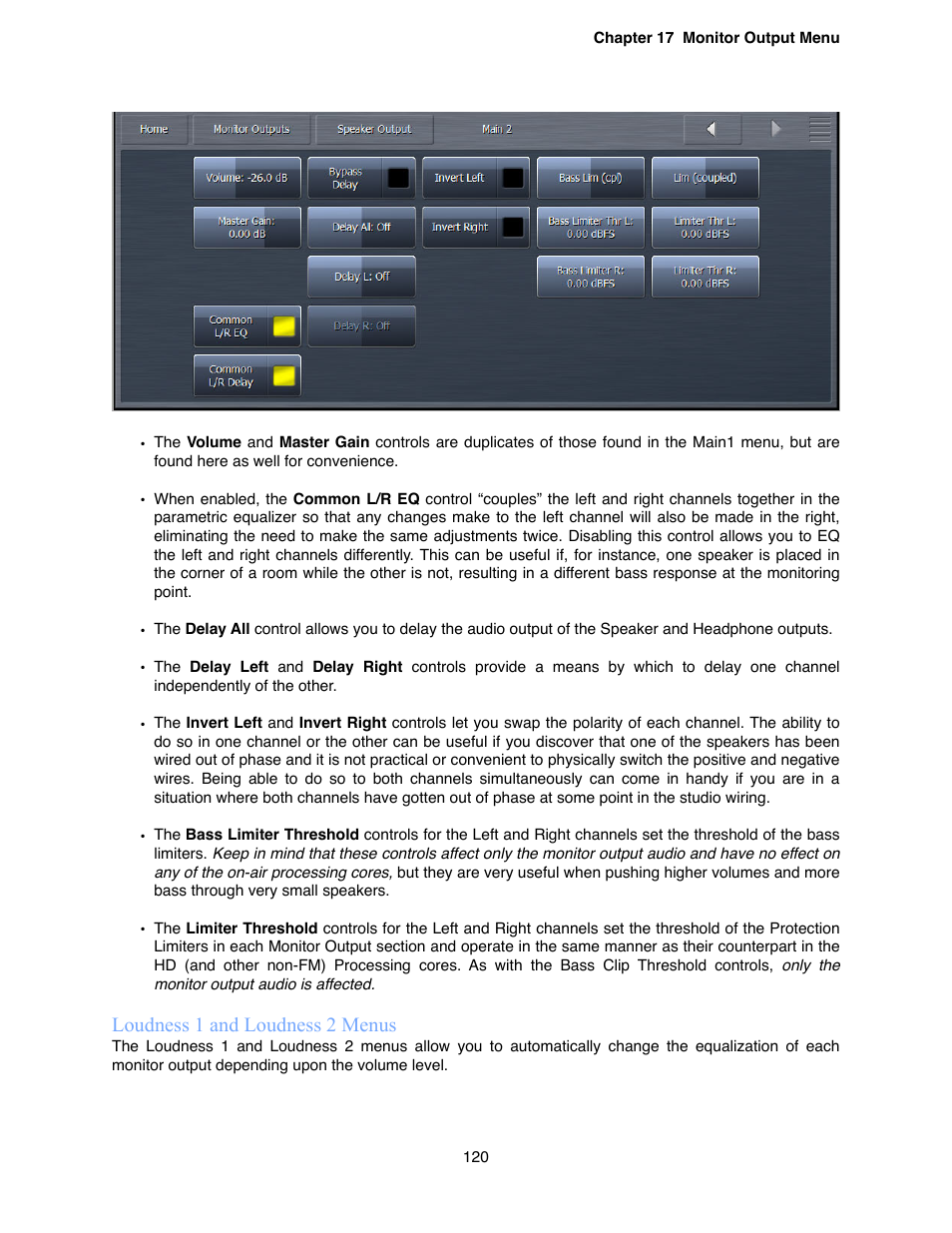 Loudness 1 and loudness 2 menus | Omnia Audio Omnia.9 User Manual | Page 120 / 196