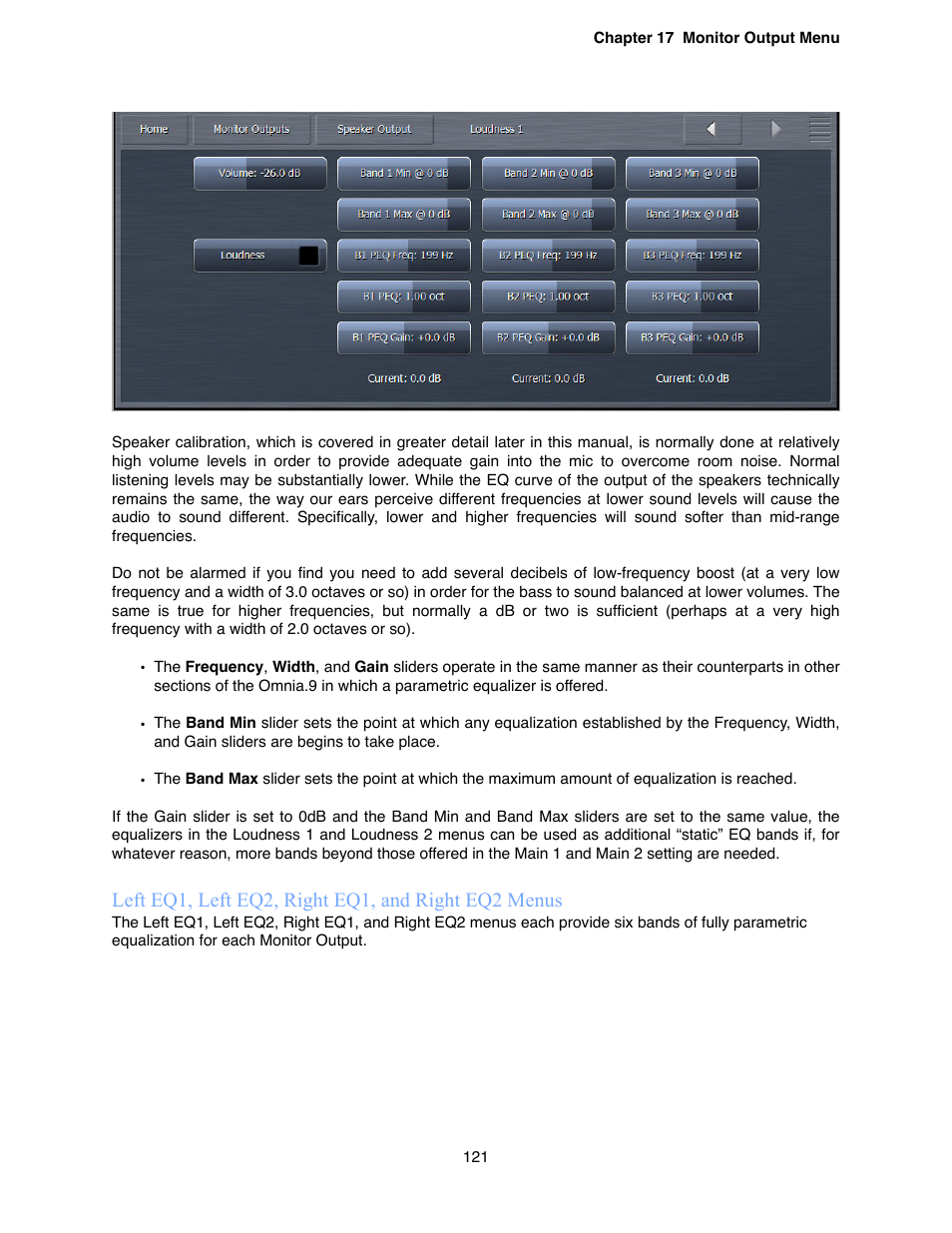 Left eq1, left eq2, right eq1, and right eq2 menus | Omnia Audio Omnia.9 User Manual | Page 121 / 196