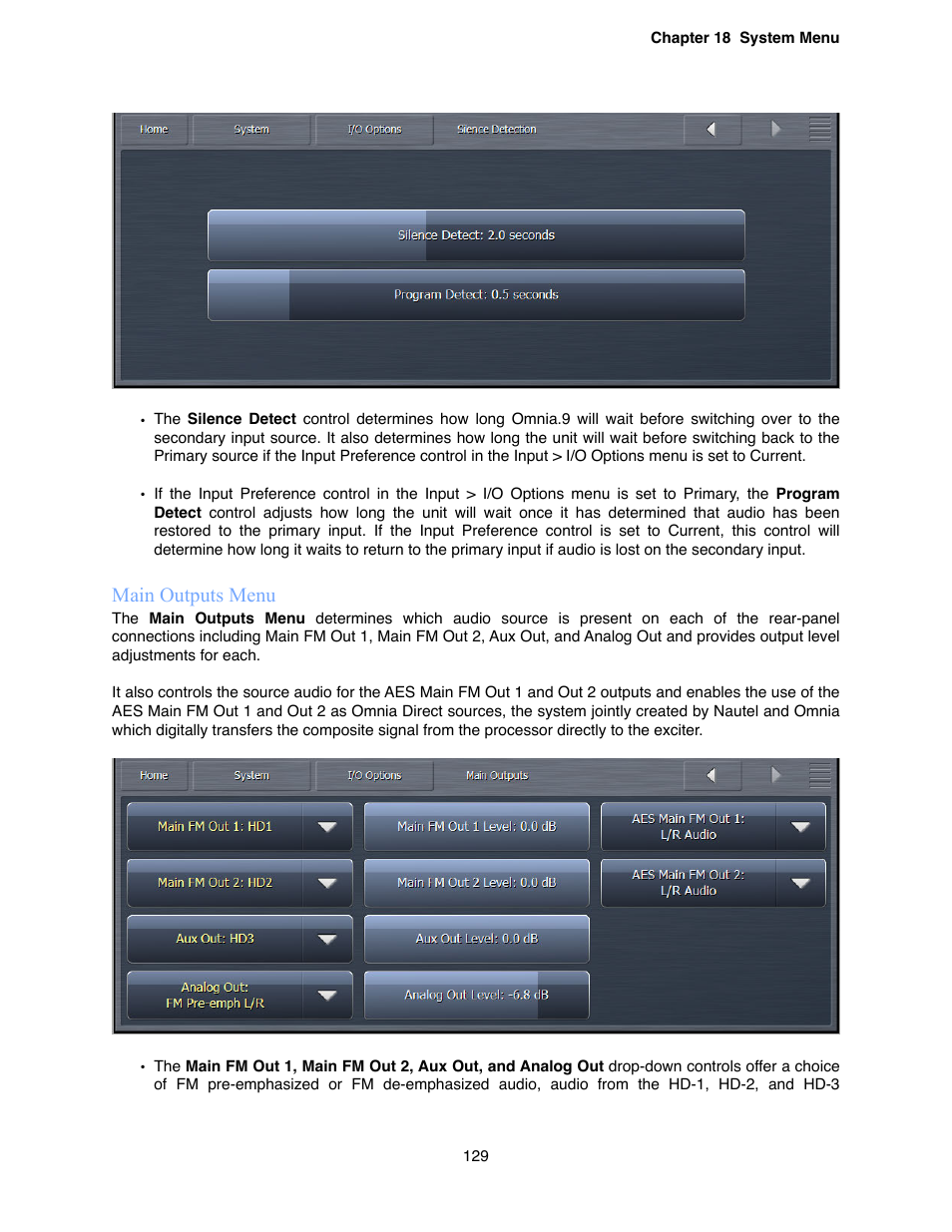 Main outputs menu | Omnia Audio Omnia.9 User Manual | Page 129 / 196