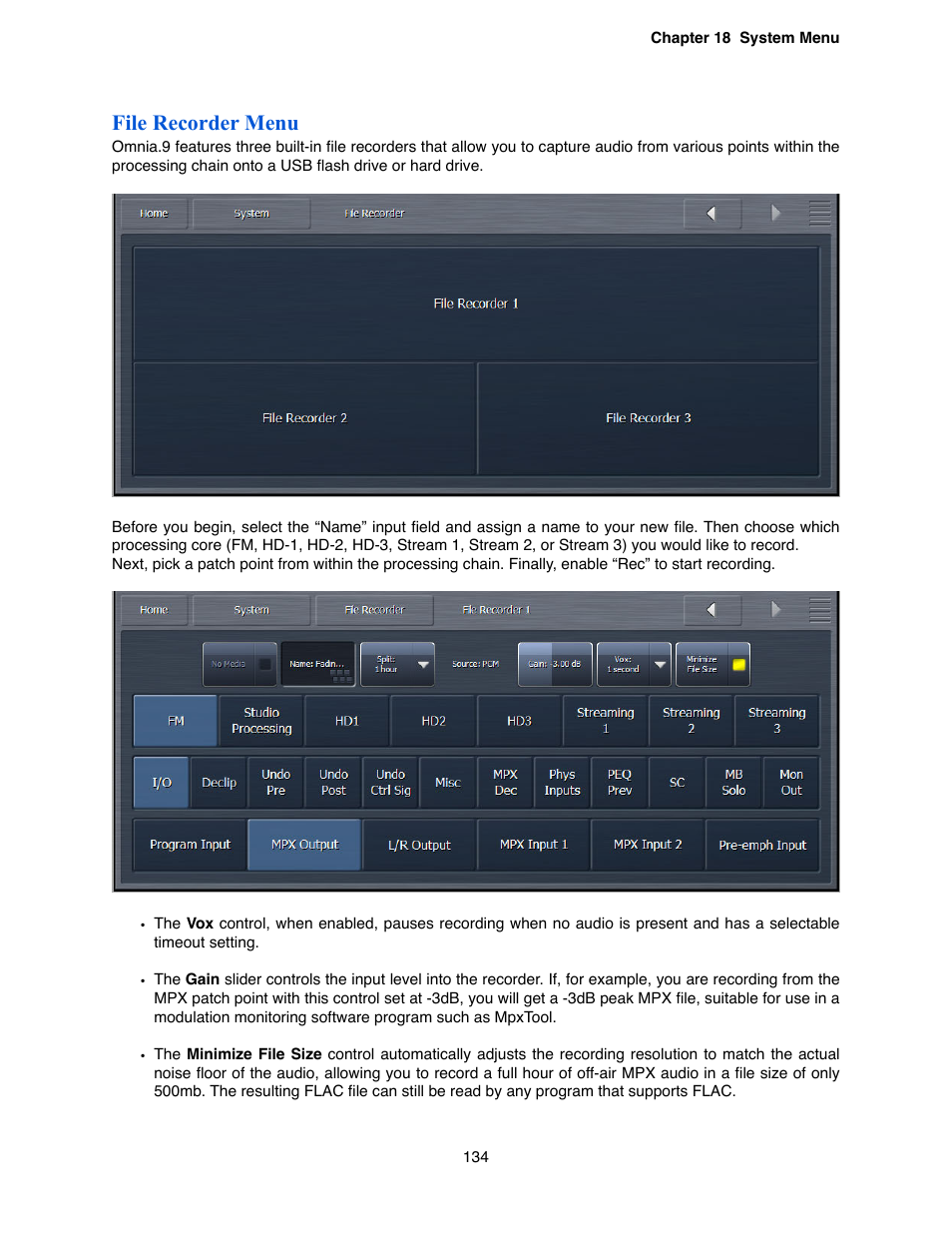 File recorder menu | Omnia Audio Omnia.9 User Manual | Page 134 / 196