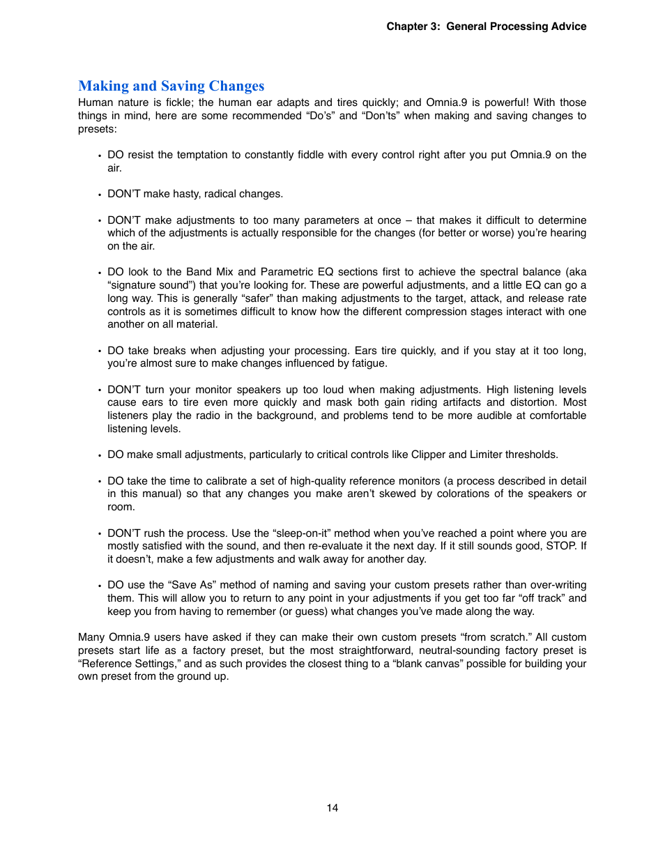 Making and saving changes | Omnia Audio Omnia.9 User Manual | Page 14 / 196