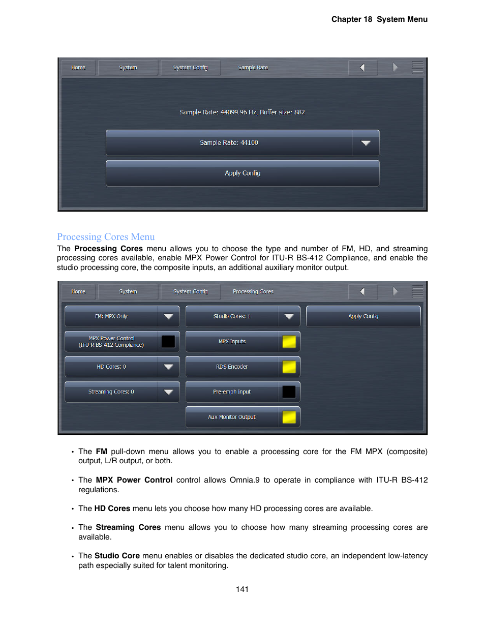 Processing cores menu | Omnia Audio Omnia.9 User Manual | Page 141 / 196