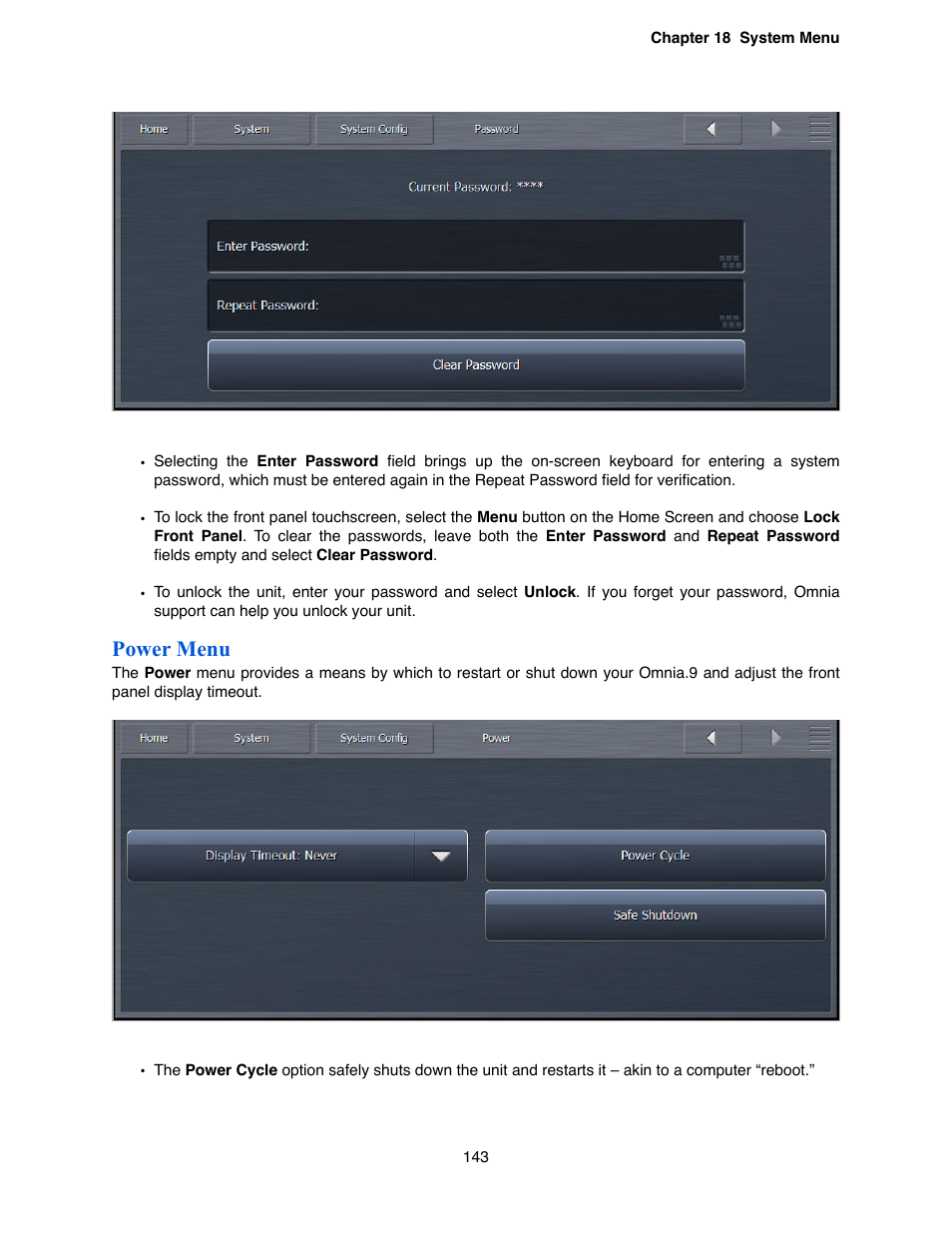 Power menu | Omnia Audio Omnia.9 User Manual | Page 143 / 196