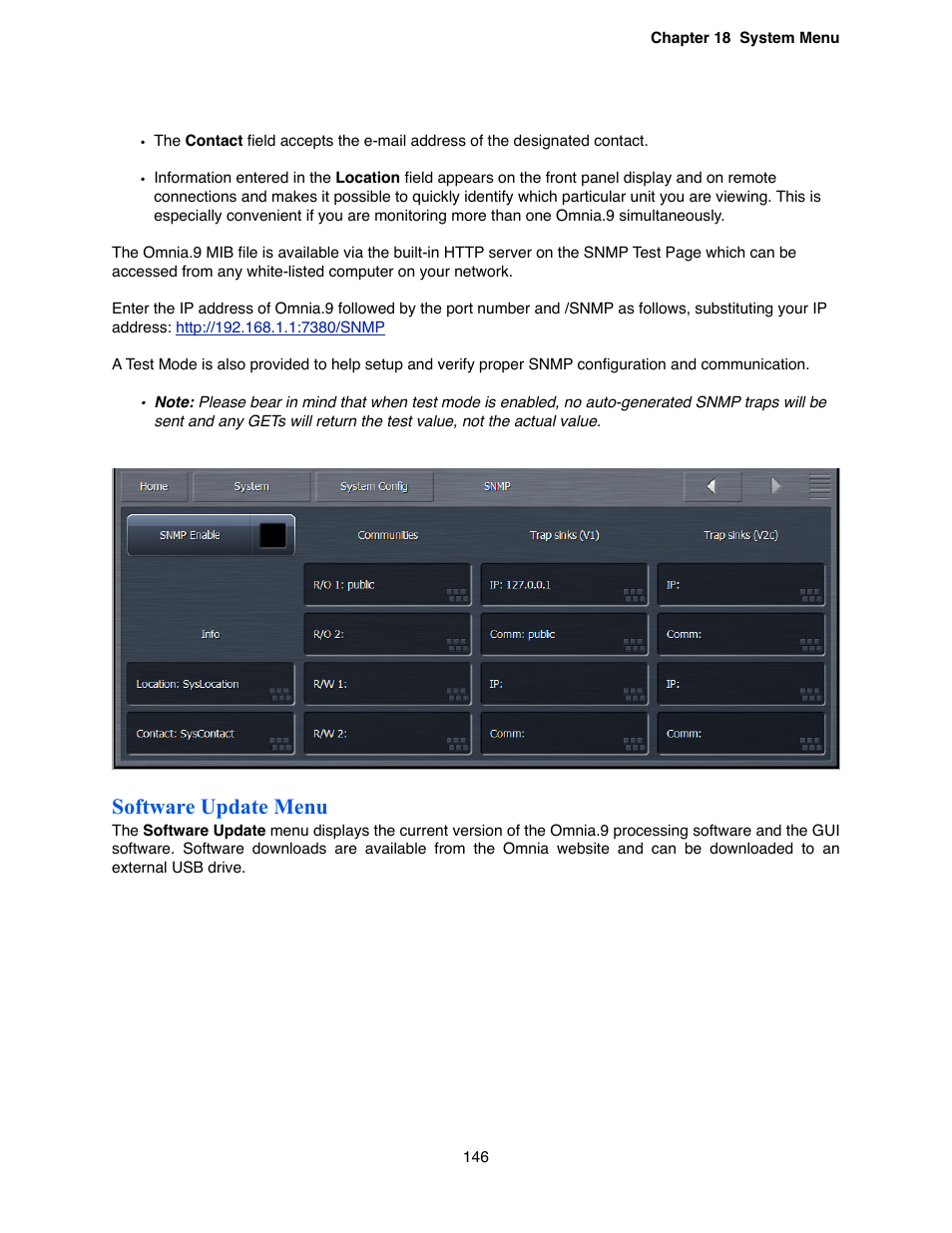 Software update menu | Omnia Audio Omnia.9 User Manual | Page 146 / 196