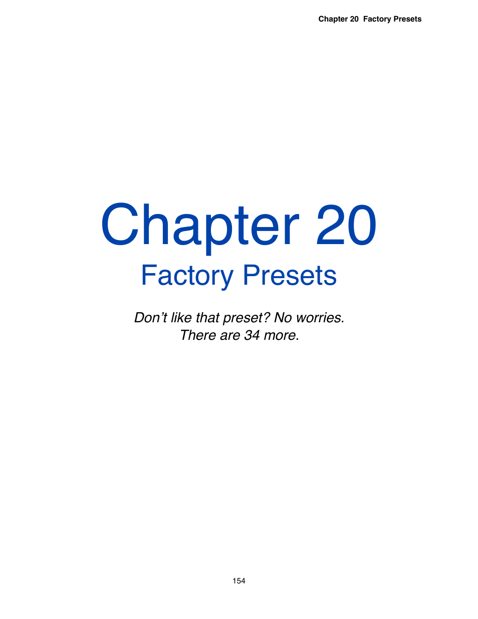 Chapter 20 - factory presets, Chapter 20, Factory presets | Omnia Audio Omnia.9 User Manual | Page 154 / 196