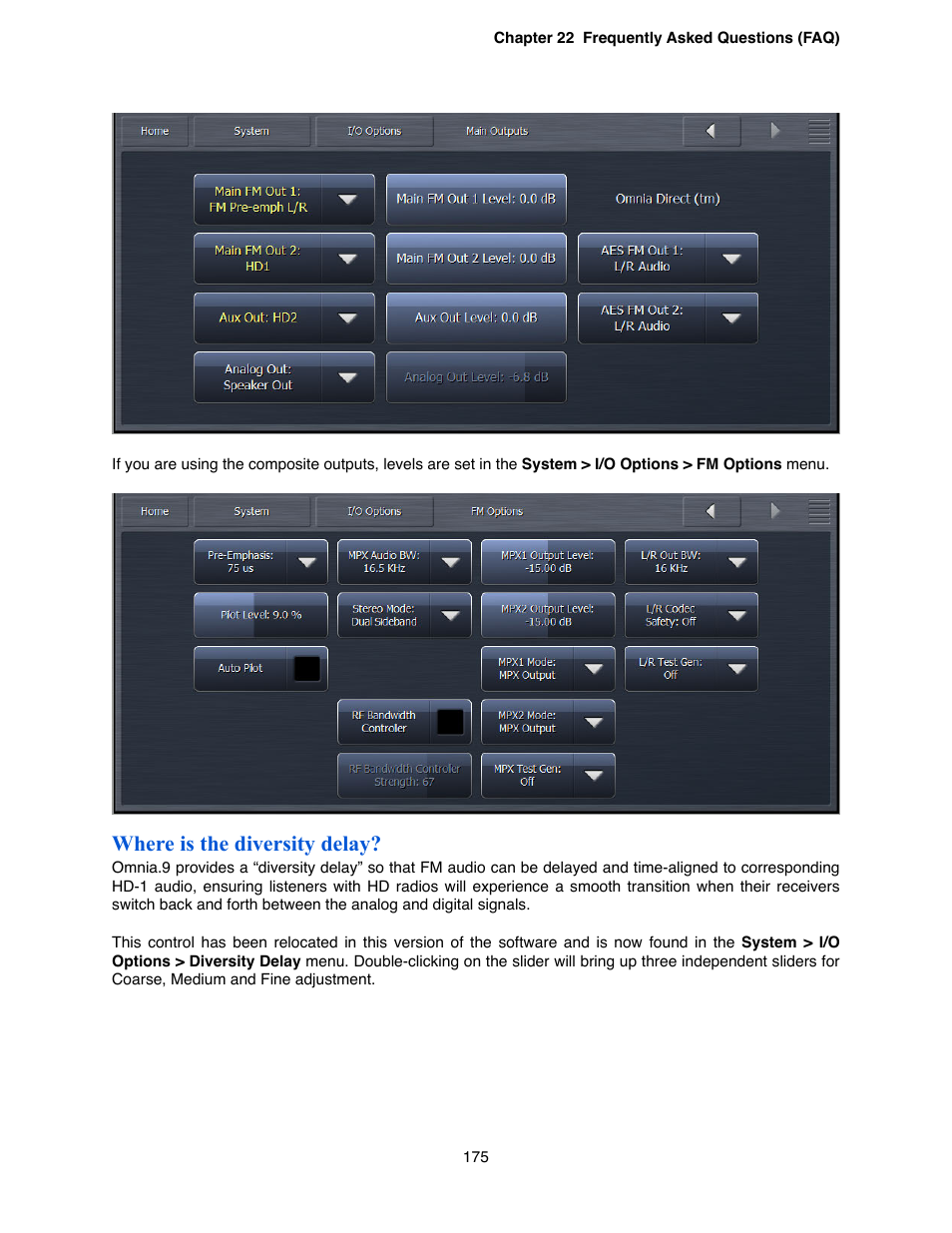 Where is the diversity delay | Omnia Audio Omnia.9 User Manual | Page 175 / 196